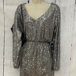 Express New w/ tags Silver sequin mini long sleeve dress w/ elastic waist size S
